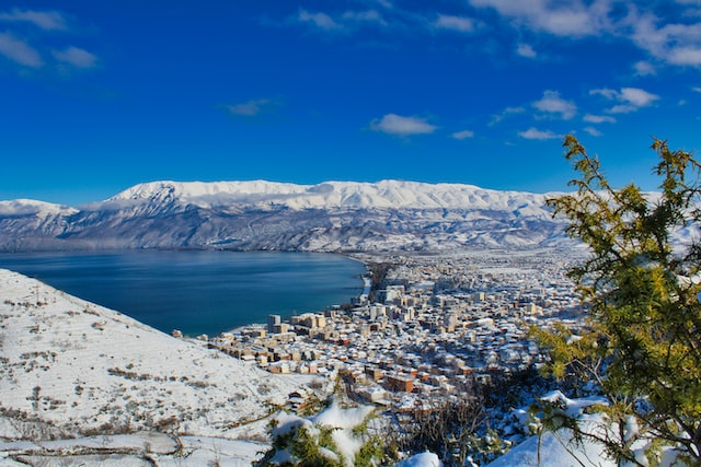 city covered with snow during winter.