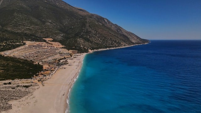 view from albanian riviera with deep blue sea water